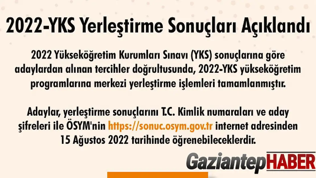 2022-YKS Yerleştirme Sonuçları Açıklandı