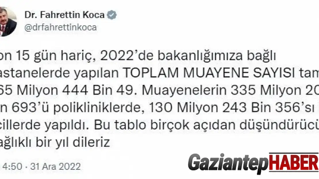 Bakan Koca, 2022'deki muayene sayısını paylaştı