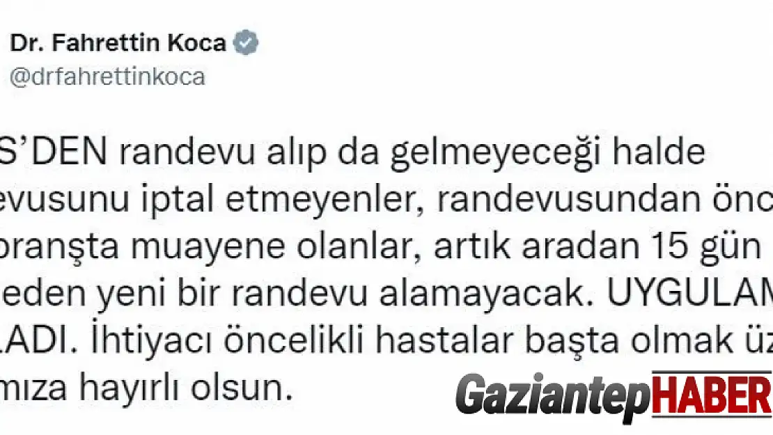 Bakan Koca duyurdu: MHRS'DEN randevu alıp gelmeyenlere 15 gün yeni randevu yok