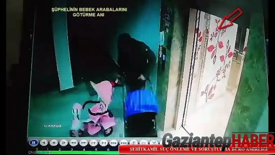 Bebek arabası hırsızlığı güvenlik kamerasına yansıdı