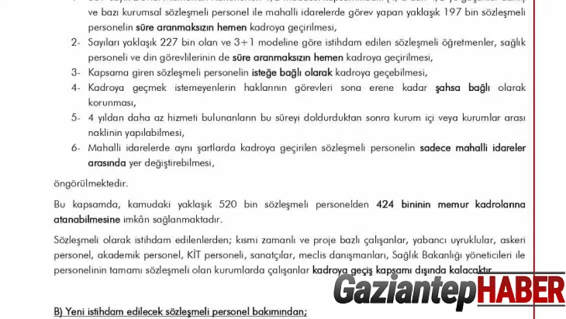 Çalışma ve Sosyal Güvenlik Bakanlığından sözleşmeli personelin memur kadrolarına atanmalarına ilişkin açıklama