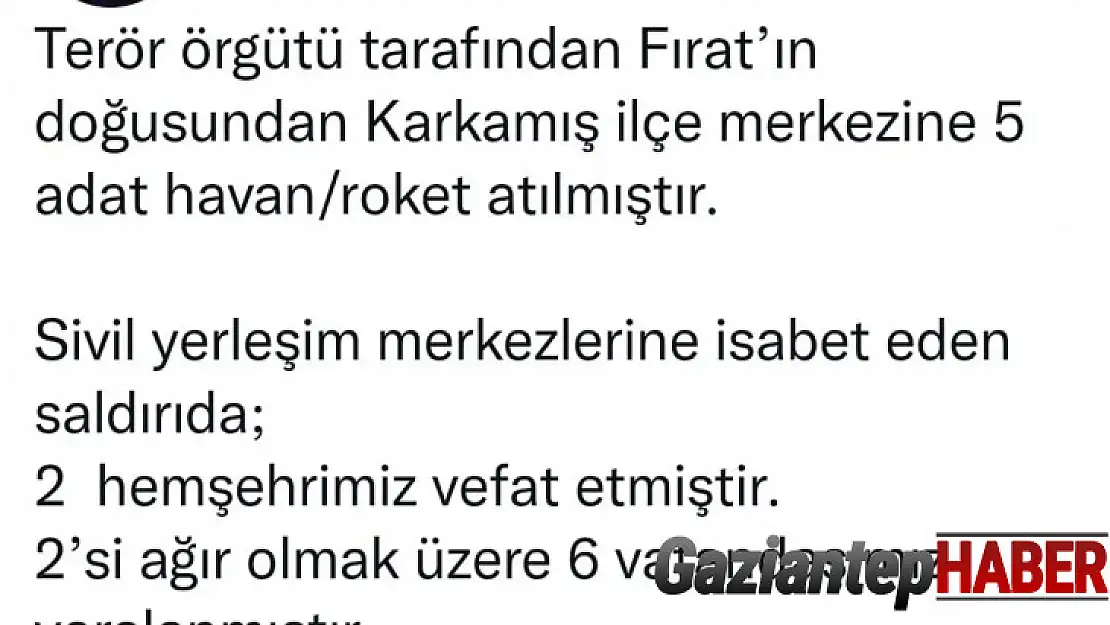 Gaziantep'e roketli saldırıda 2 kişi öldü, 6 kişi yaralandı