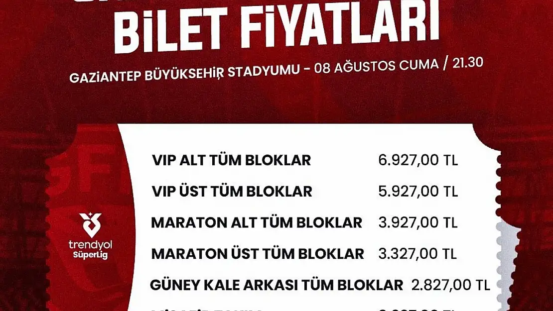 Gaziantep FK - Galatasaray maçı biletleri satışa çıkıyor