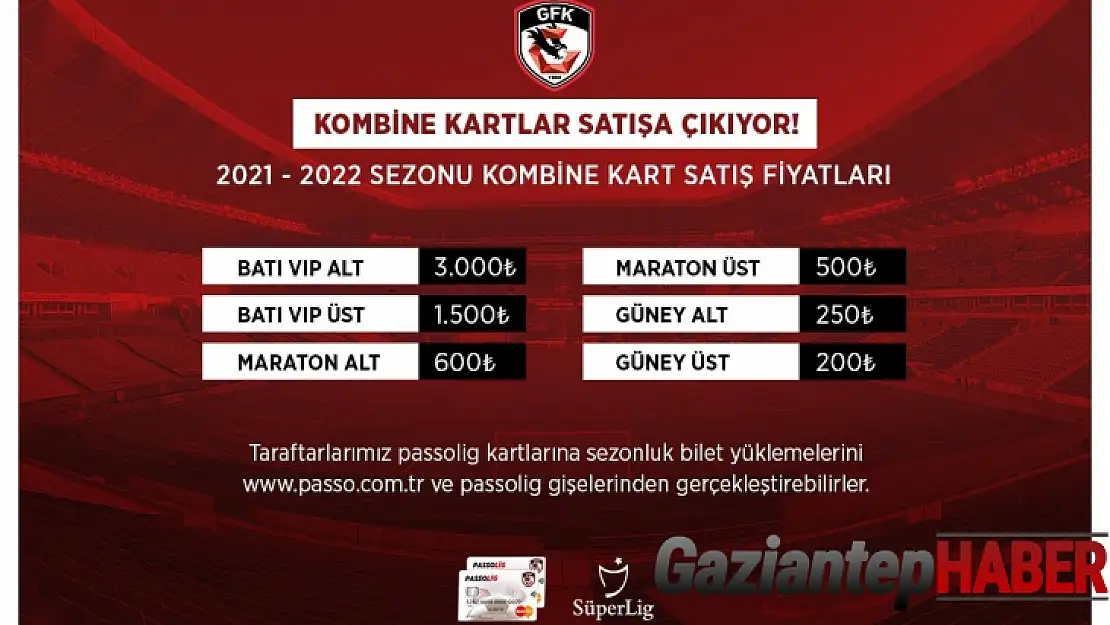 Gaziantep FK'nın  yeni sezon kombine fiyatları belirlendi