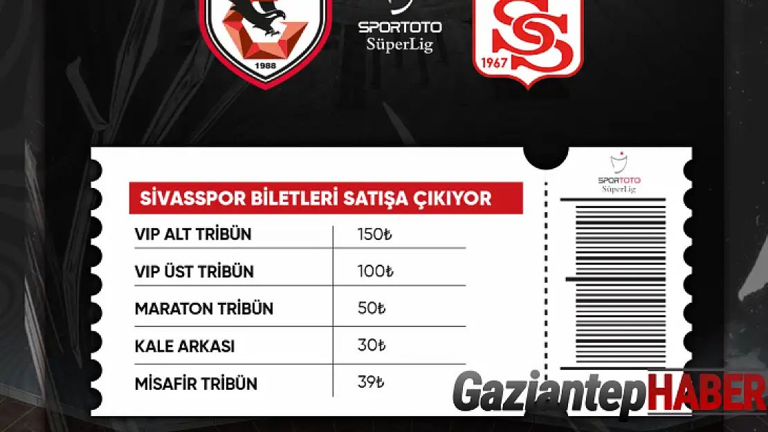 Gaziantep FK-Sivasspor maçının bilet satışı devam ediyor
