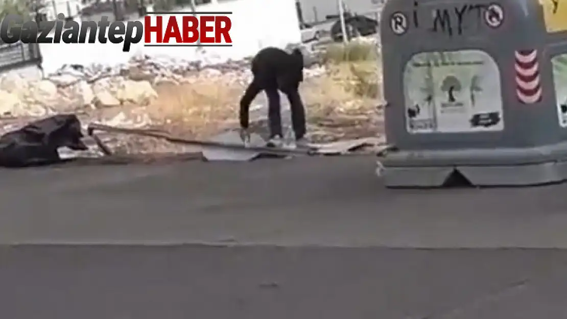 Gaziantep'te trafik uyarı işaret levhası hırsızlığı kamerada