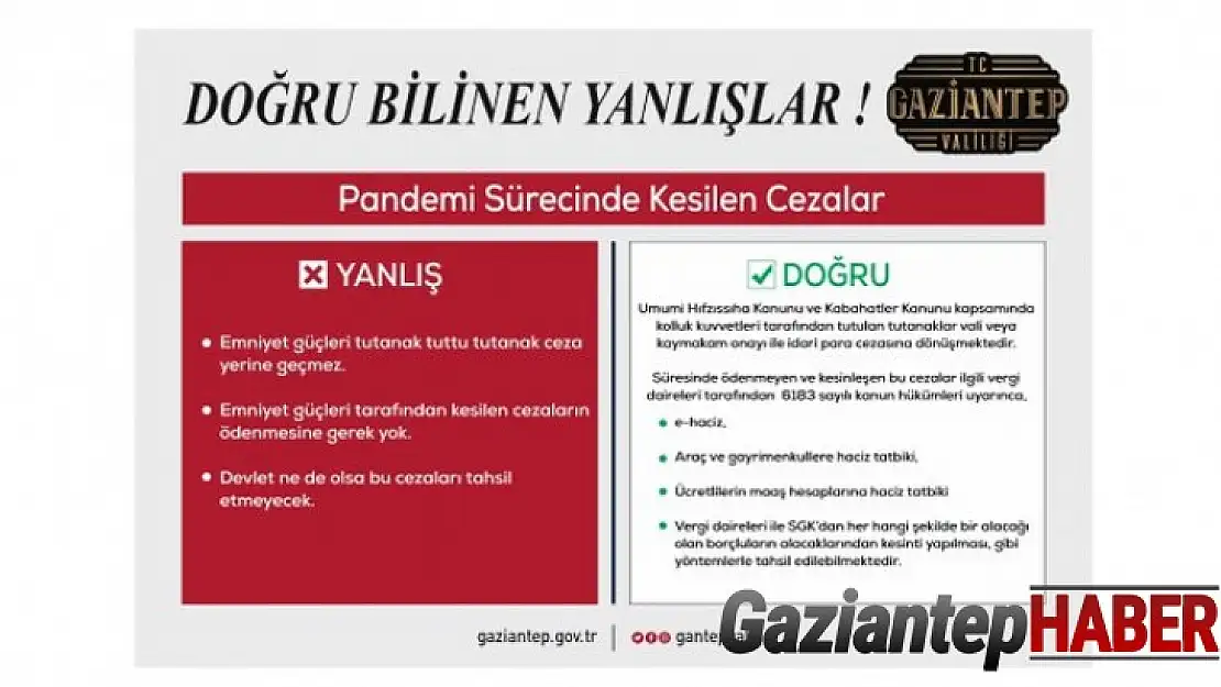Gaziantep Valiliği pandemi süreci ile ilgili doğru bilenen yanlışları açıkladı