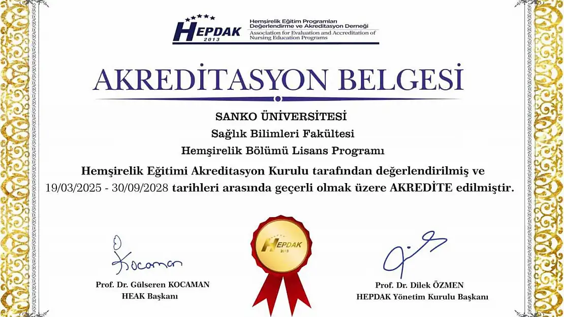 SANKO Üniversitesi hemşirelik programı yeniden akredite edildi