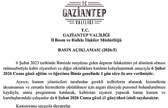 Gaziantep'te 6 Şubat'ta eğitime 1 gün ara verildi