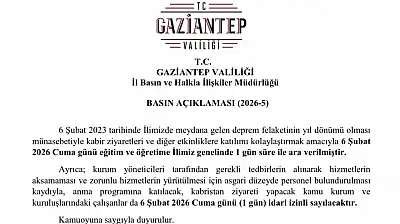 Gaziantep'te 6 Şubat'ta eğitime 1 gün ara verildi