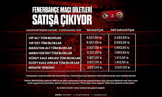 Gaziantep FK - Fenerbahçe maçı biletleri satışta çıkıyor