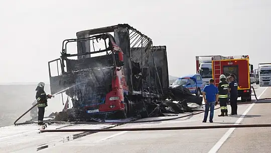 Beyaz eşya yüklü tır alev alev yandı