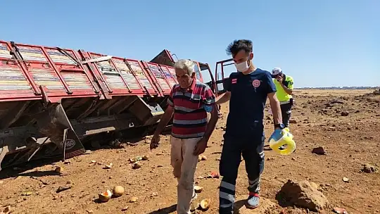 Gaziantep'te karpuz yüklü kamyon tarlaya uçtu: 1 yaralı