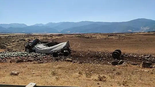 Gaziantep'te karpuz yüklü kamyon tarlaya uçtu: 1 yaralı