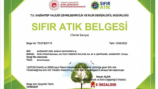 SANKO Üniversitesi hastanesi sıfır atık belgesi aldı