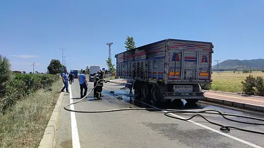 Seyir halindeki tırın lastikleri alev aldı