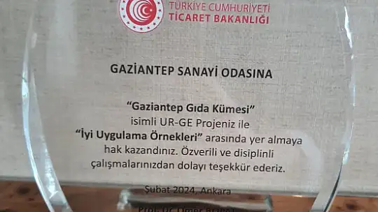 Ticaret Bakanlığından GSO Gaziantep Gıda Kümesi'ne ödül