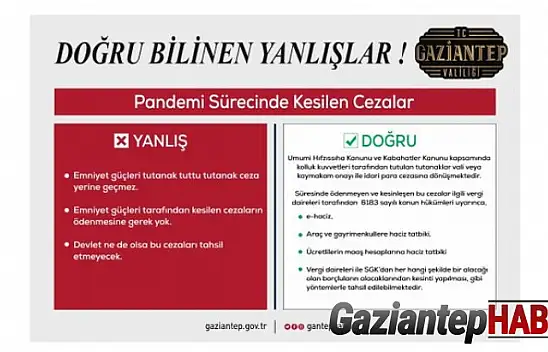 Gaziantep Valiliği pandemi süreci ile ilgili doğru bilenen yanlışları açıkladı