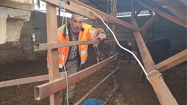 Gaziantep'te yoğun kar yağışı sonrası ahırın çatısı çöktü