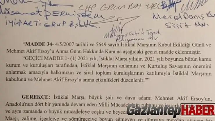 2021 yılı İstiklal Marşı yılı olarak kabul edildi
