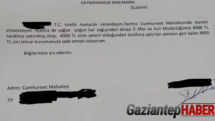 Afetzede gelen yardımın yarısını devlete iade etti