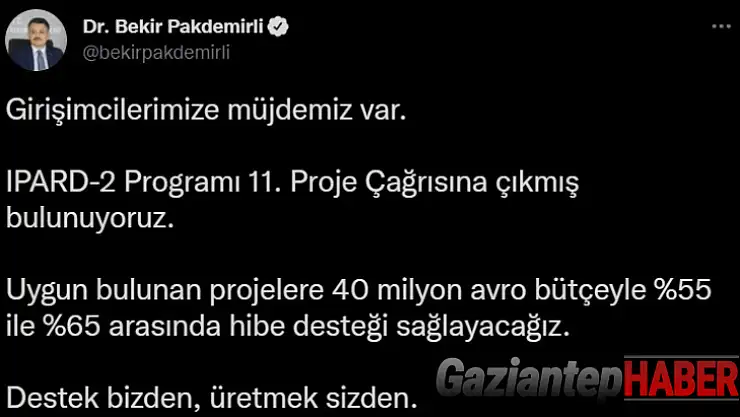 40 milyon euro bütçe ile hibe desteği sağlanacak