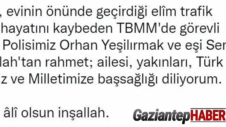 Bakan Soylu, TBMM'de görevli polis memuru ve eşinin trafik kazasında vefa ettiklerini duyurdu