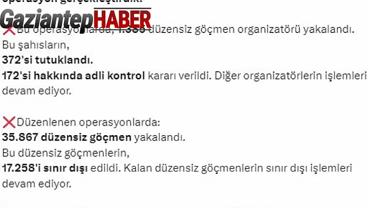 Bakan Yerlikaya: 'Bin 385 düzensiz göçmen organizatörü yakalandı'