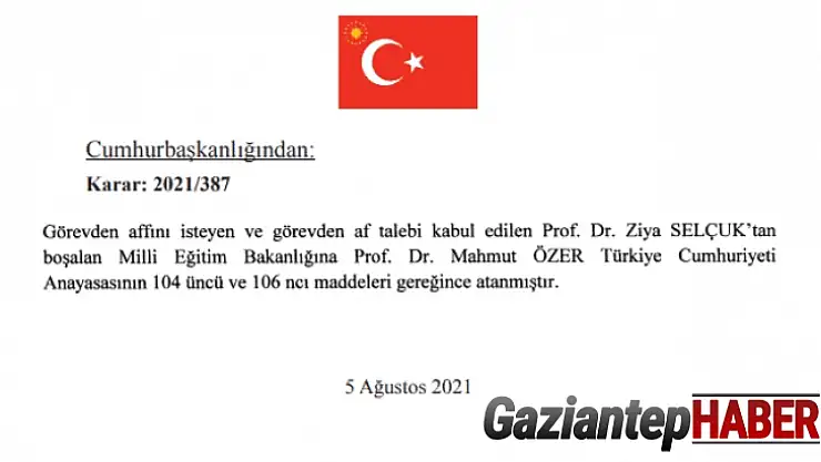 Milli Eğitim bakanı istifa etti yerine yardımcısı atandı