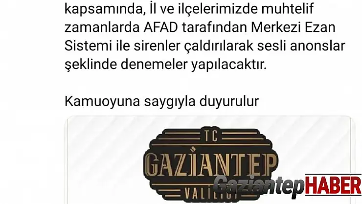 Gaziantep Valiliğinden uyarı