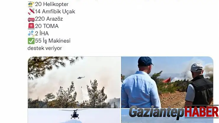 İçişleri Bakanlığı: 'Marmaris'teki yangına 20 helikopter, 14 amfibik uçak, 220 arazöz ve 2 İHA destek veriyor'