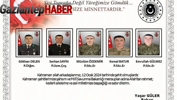MSB, şehit askerlerin isimlerini açıkladı