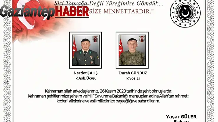 Pençe-Kilit operasyon bölgesinde 2 asker şehit oldu