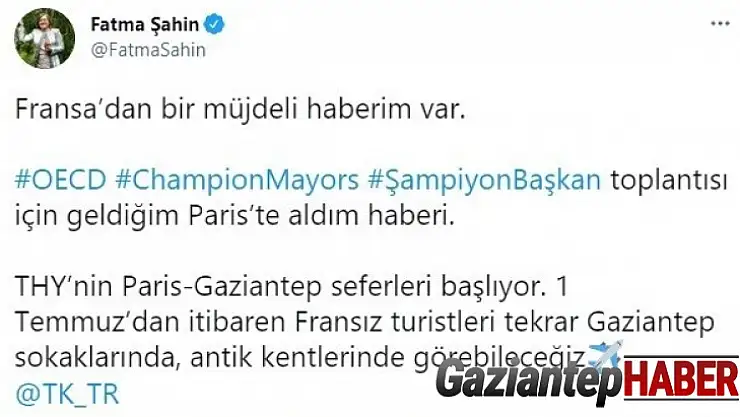 Paris-Gaziantep seferleri tekrar başlıyor