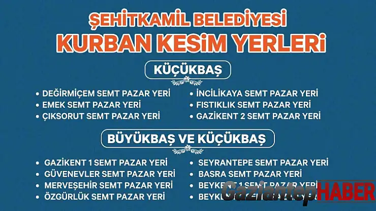 Şehitkamil'de kurban satış ve kesim yerleri belirlendi