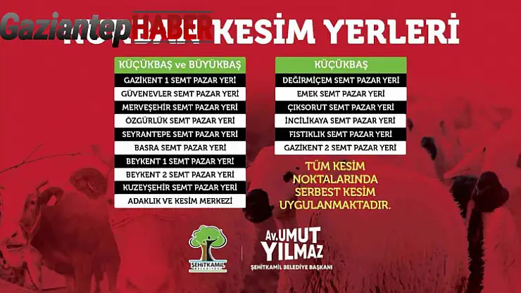 Şehitkamil'deki, kurban kesim yerleri belirlendi