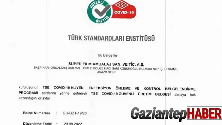 TSE Covıd-19 güvenli üretim belgesi