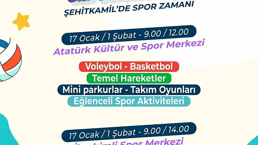 Şehitkamil'de yarıyıl tatili spor şenliğiyle renklenecek