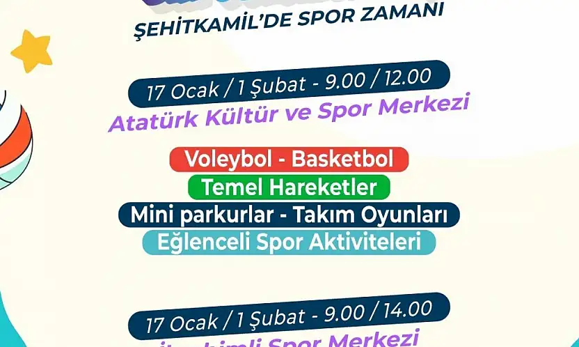 Şehitkamil'de yarıyıl tatili spor şenliğiyle renklenecek